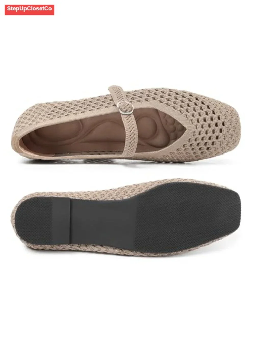 Woven Mary Jane Flats Square Toe Ankle Strap Washable Comfortable